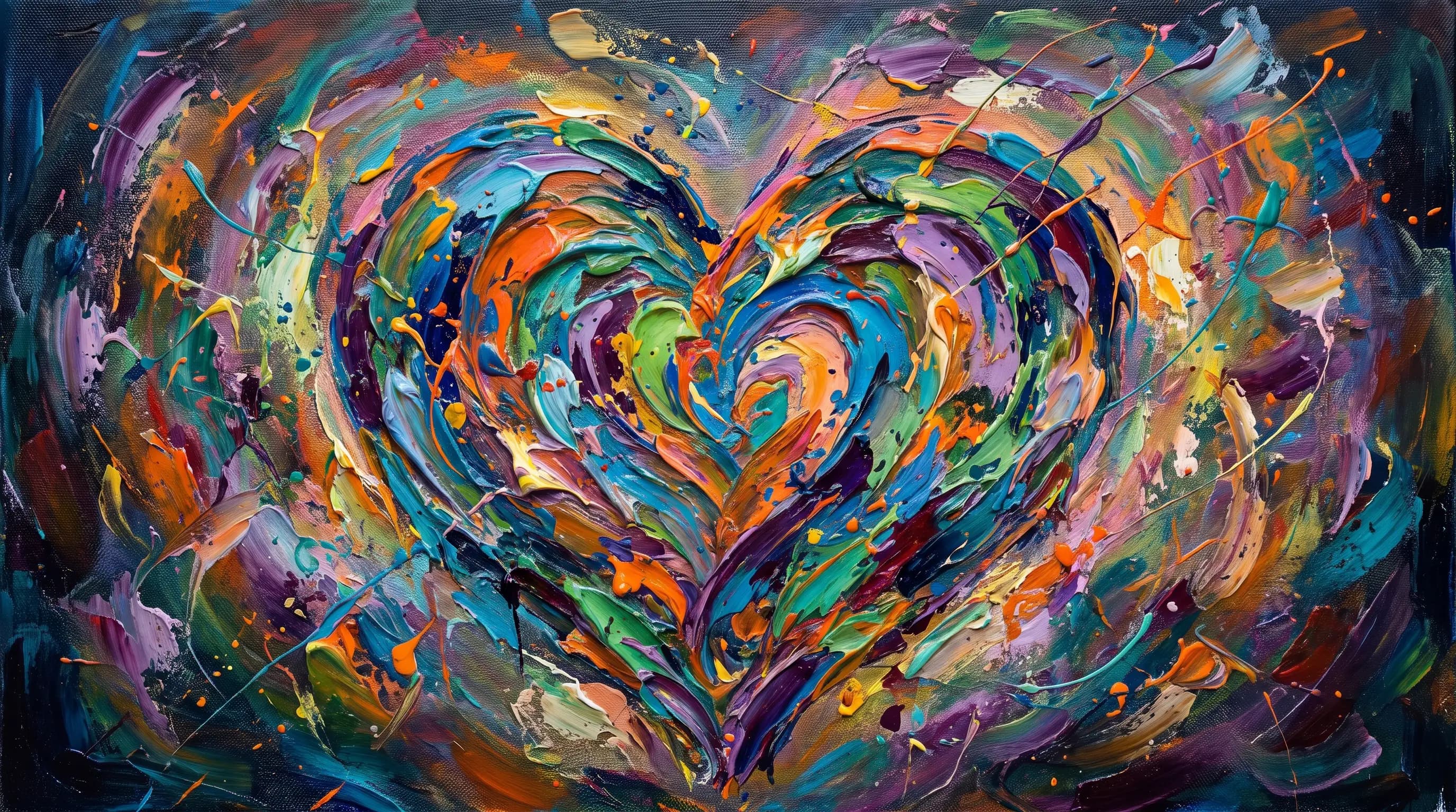Impasto splatter heart — two energies painted into one