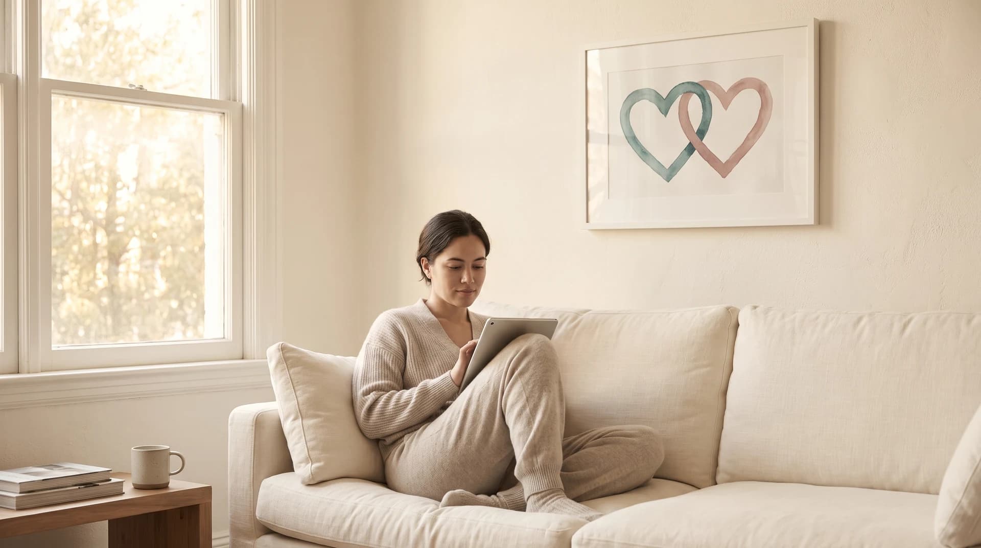 Person thoughtfully completing a relationship assessment on a tablet at home