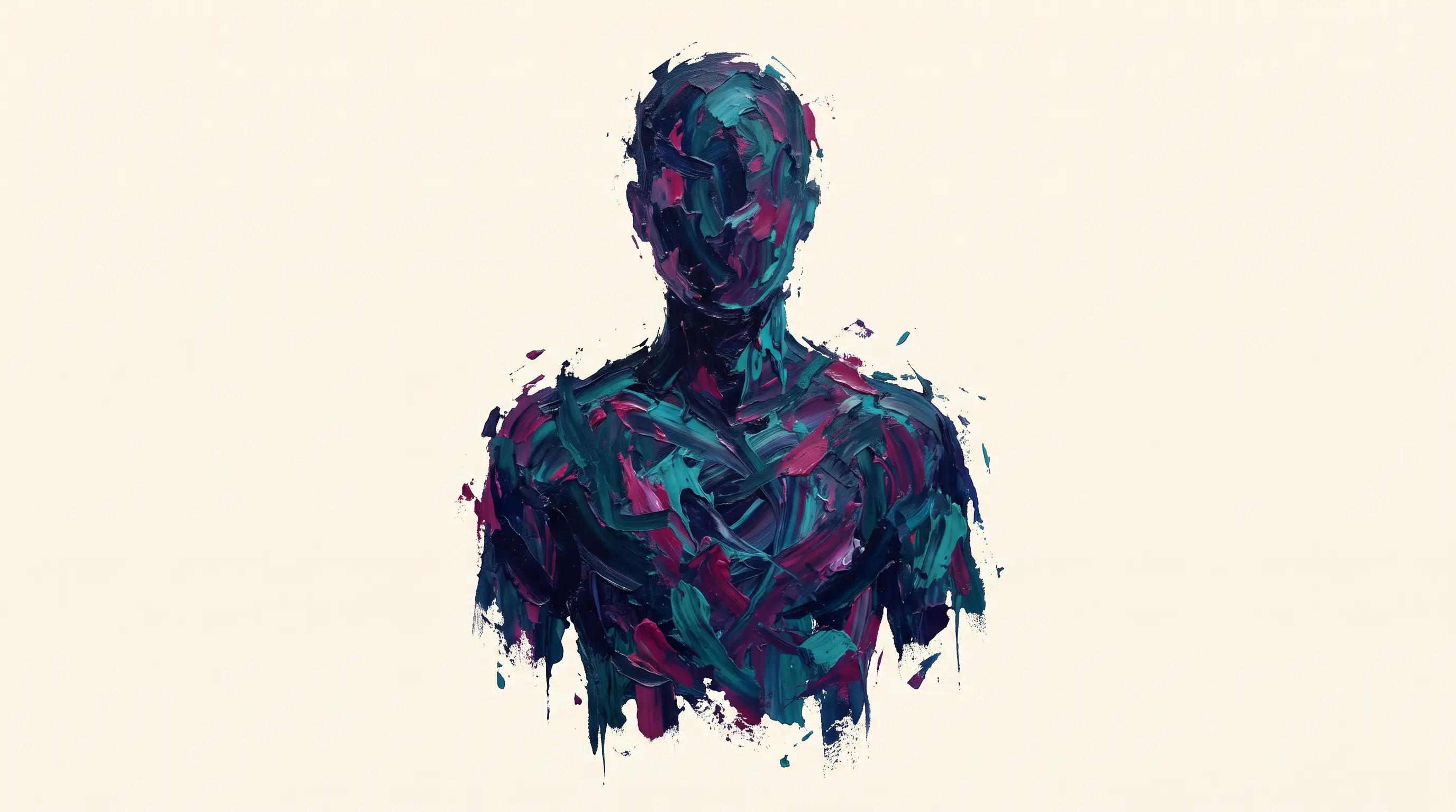 Deep navy and magenta acrylic bust on a cream ground