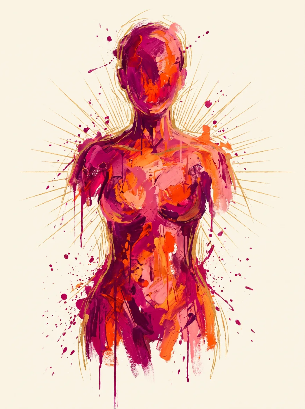 Red and orange acrylic figure with gold rays