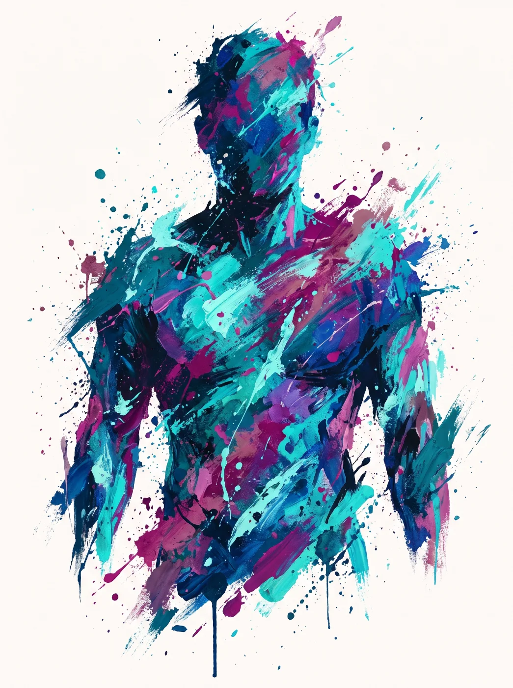 Teal and violet acrylic figure in thick strokes